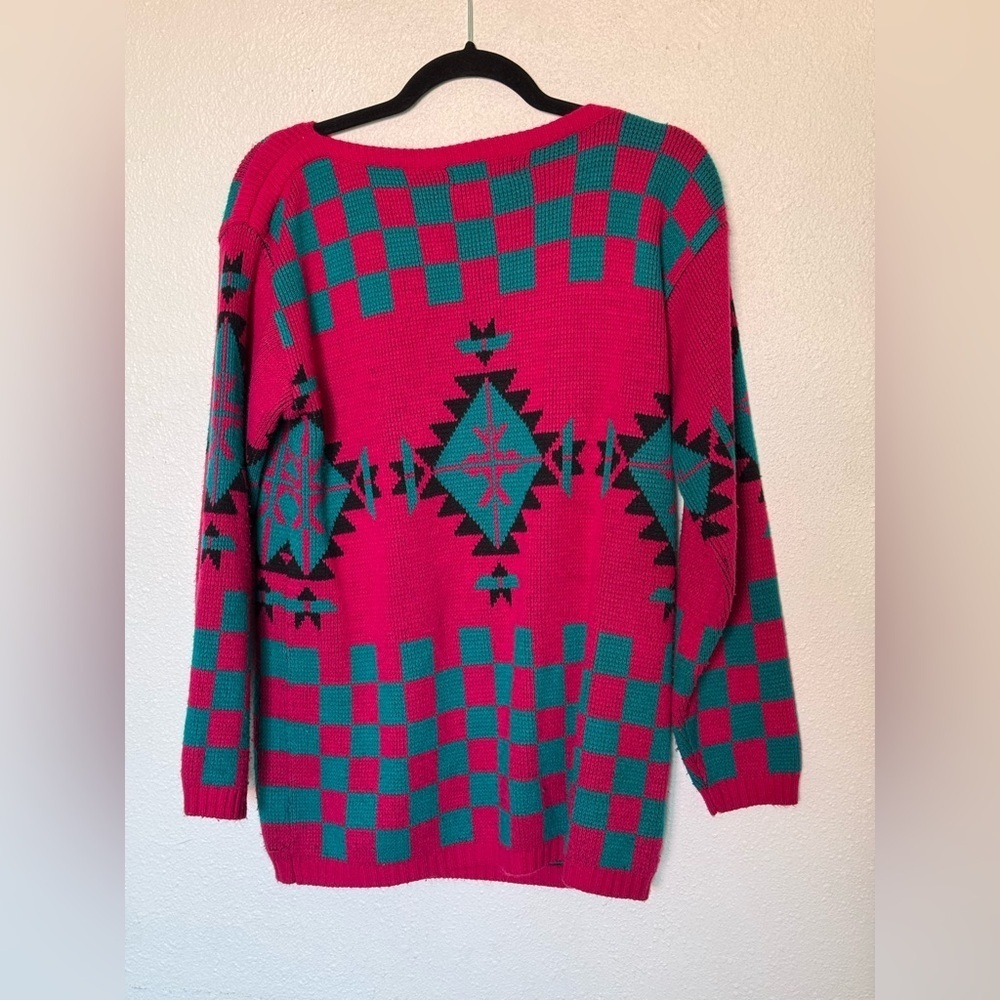 Adolfo collection VINTAGE Women's Pink and Green Geometric Sweater size Small - Picture 5 of 5
